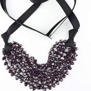 Purple Aurora Borealis Glass Bead Ribbon Necklace